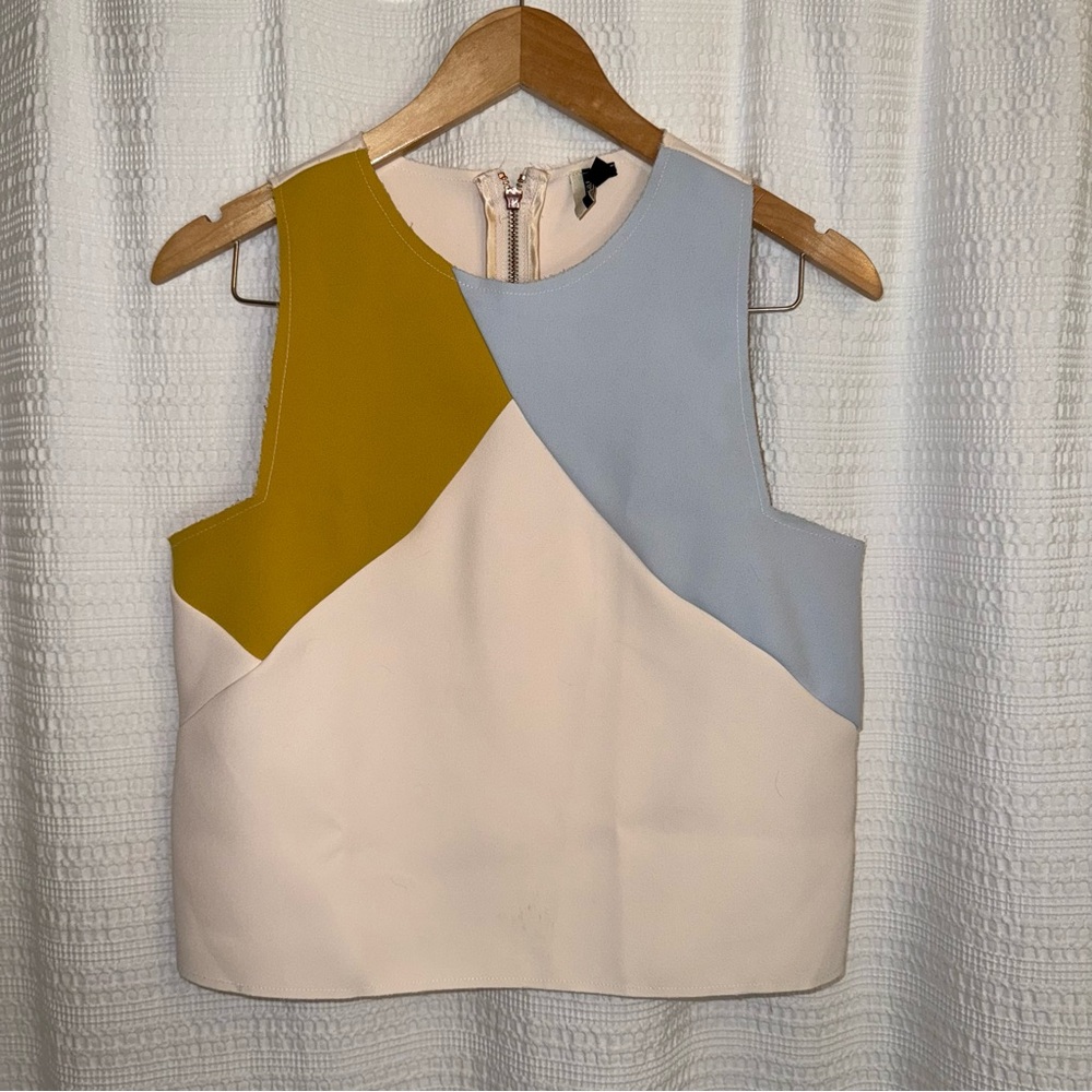 Topshop Colorblock Sleeveless Crop Top in Mustard, Light Blue & Blush